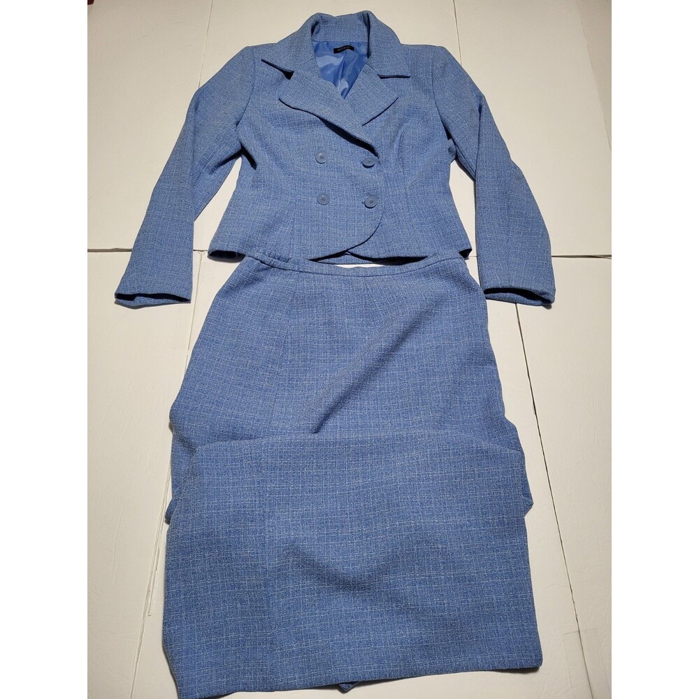 L5)Metro Style Womens Skirt Suit Size 12 Blue Long Sleeve